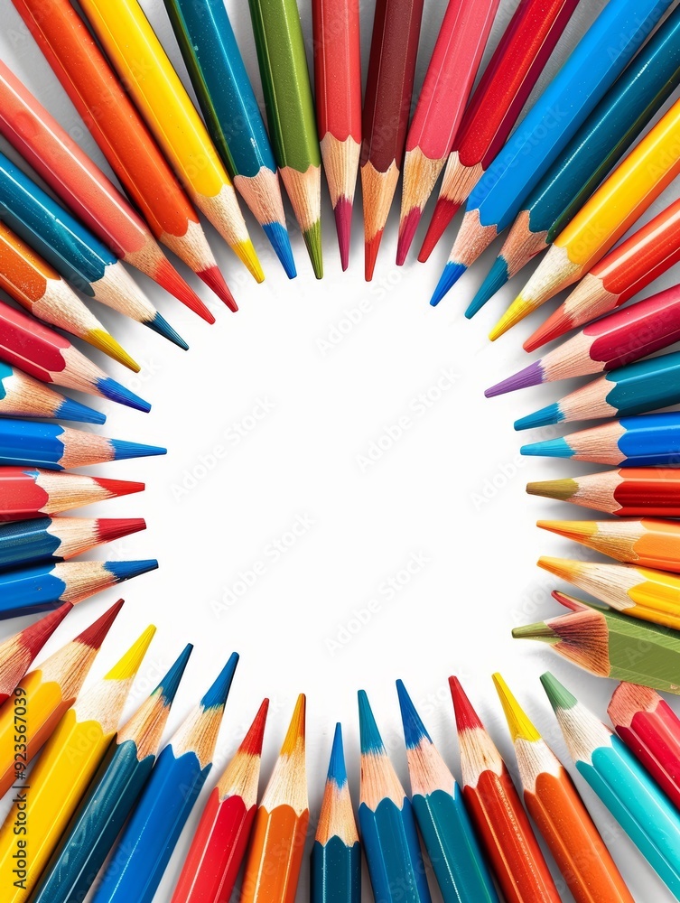 Colorful Back to School Frame Background with Pencils in Circular Pattern for Education and Creativity Themes Colorful Back to School Frame Background with Pencils in Circular Pattern for Education and Creativity Themes