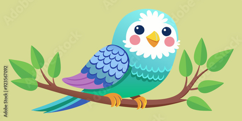 Cute budgie sitting on branch