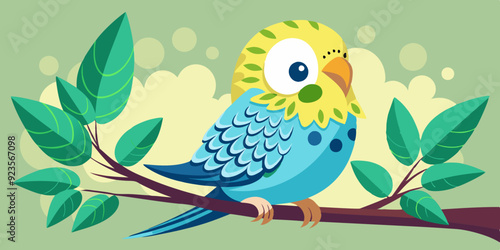 Cute budgie sitting on branch