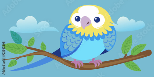 Cute budgie sitting on branch
