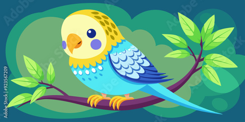 Cute budgie sitting on branch