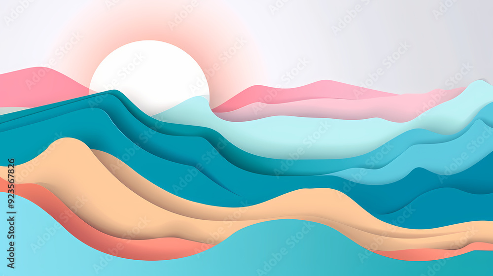 mountains landscape.3d Paper cut abstract minimal nature scene, template background.Vector illustration. mountains landscape.3d Paper cut abstract minimal nature scene, template background.Vector illustration.
