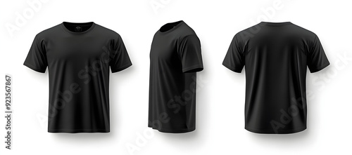 Printed mockup template for a blank black t-shirt front and back.