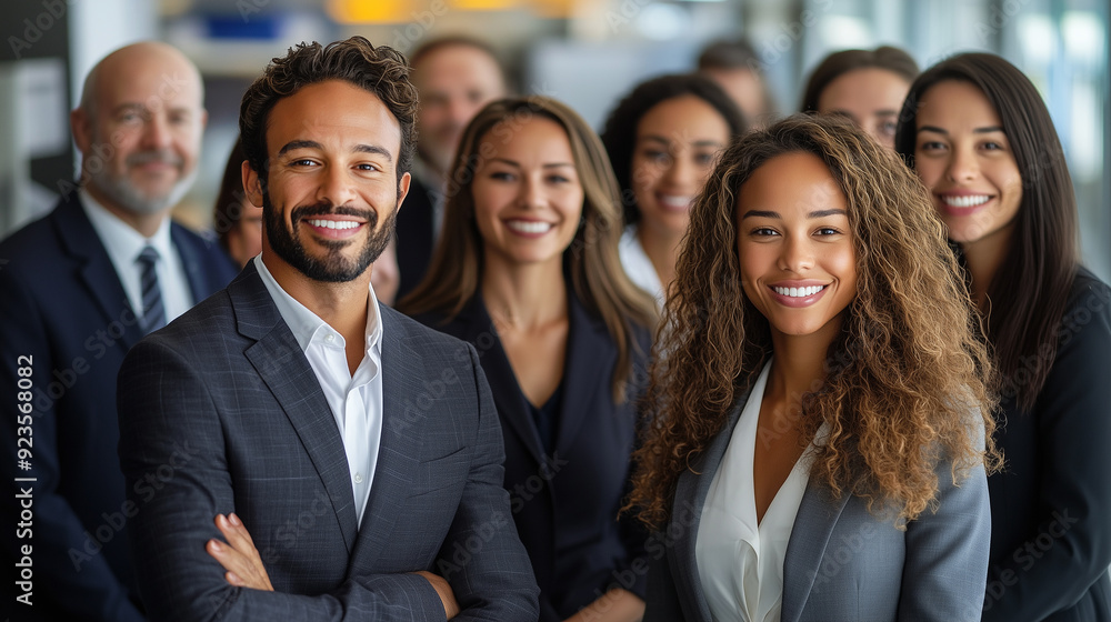 A diverse group of businesspeople poses for a professional team photo, exuding confidence and professionalism, while looking smart and impeccable. A diverse group of businesspeople poses for a professional team photo, exuding confidence and professionalism, while looking smart and impeccable.