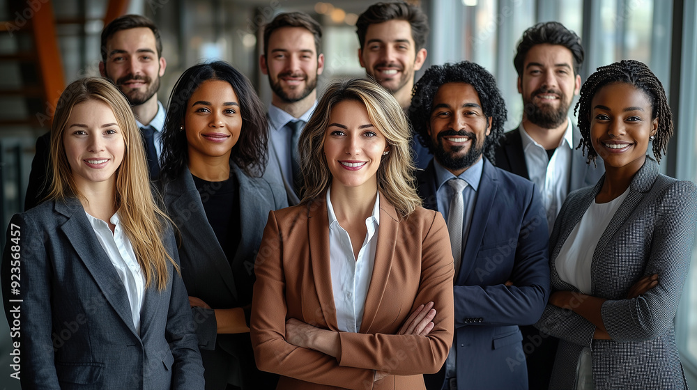 A diverse group of businesspeople poses for a professional team photo, exuding confidence and professionalism, while looking smart and impeccable. A diverse group of businesspeople poses for a professional team photo, exuding confidence and professionalism, while looking smart and impeccable.