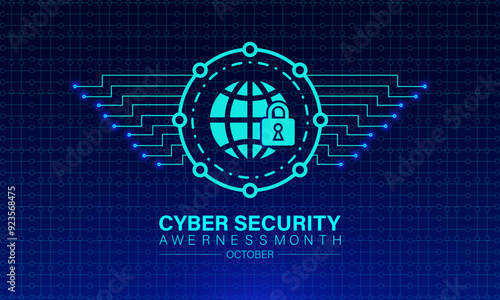 National Cyber Security Awareness Month is an annual campaign held every October to raise awareness about the importance of cybersecurity. Holiday concept. Template for background, banner, Vector0