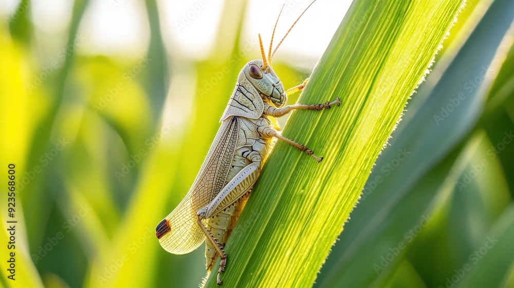 Vibrant Close-Up of Grasshopper Perched on Lush Green Leaf - Nature Macro Photography
