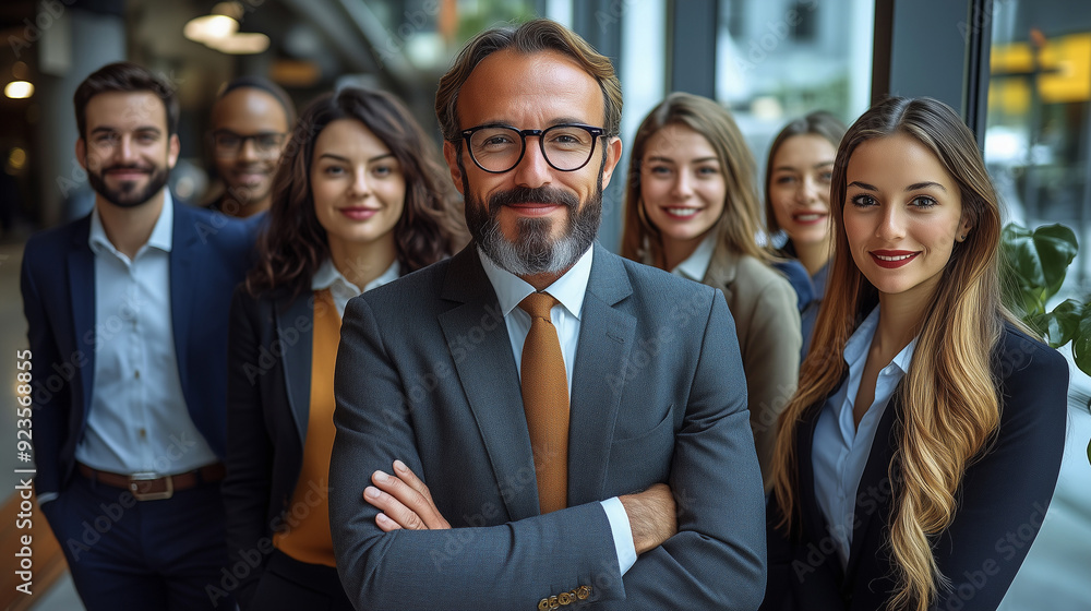 A diverse group of businesspeople poses for a professional team photo, exuding confidence and professionalism, while looking smart and impeccable. A diverse group of businesspeople poses for a professional team photo, exuding confidence and professionalism, while looking smart and impeccable.