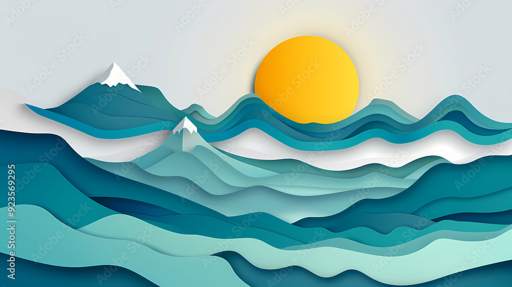 mountains landscape.3d Paper cut abstract minimal nature scene, template background.Vector illustration. mountains landscape.3d Paper cut abstract minimal nature scene, template background.Vector illustration.