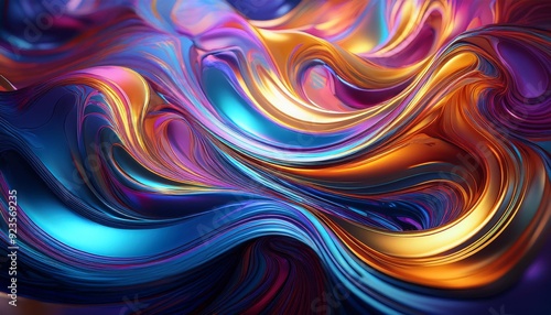 Chromatic Currents Dive into a mesmerizing spectacle of swirling, iridescent forms, their metallic sheen reflecting a spectrum of vibrant hues. Wallpaper Desktop