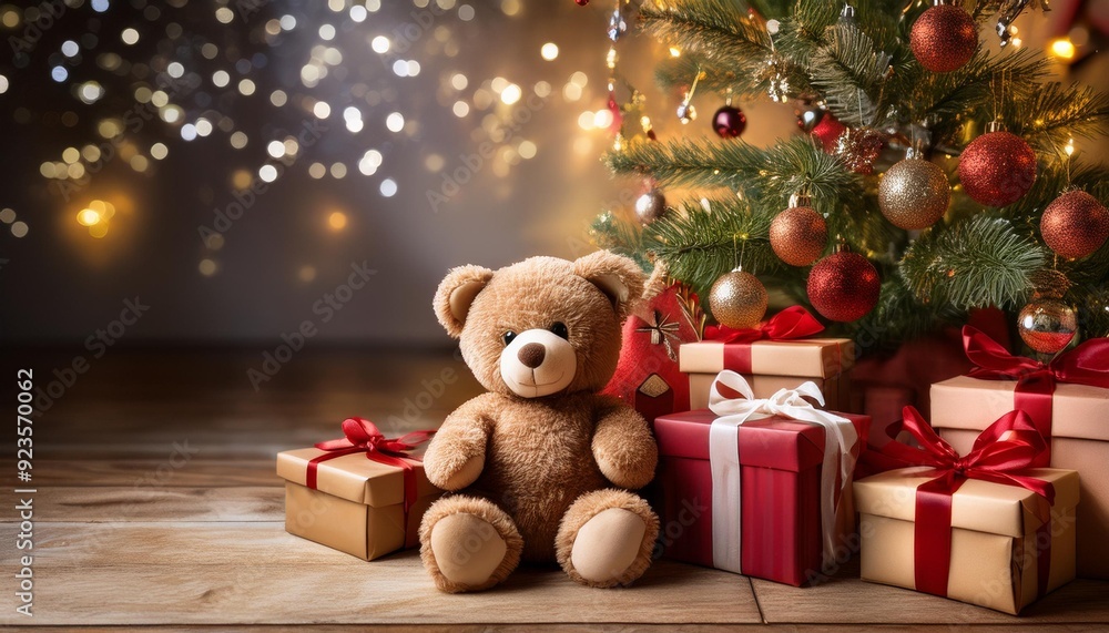 Cozy Christmas Eve A charming teddy bear sits beneath a beautifully decorated Christmas tree, surrounded by wrapped gifts and the warm glow of the season. Cozy Christmas Eve A charming teddy bear sits beneath a beautifully decorated Christmas tree, surrounded by wrapped gifts and the warm glow of the season.