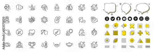 Set of Oculist doctor, Skin cream and Eye drops line icons for web app. Design elements, Social media icons. Shield, Face id, Low thermometer icons. Vector