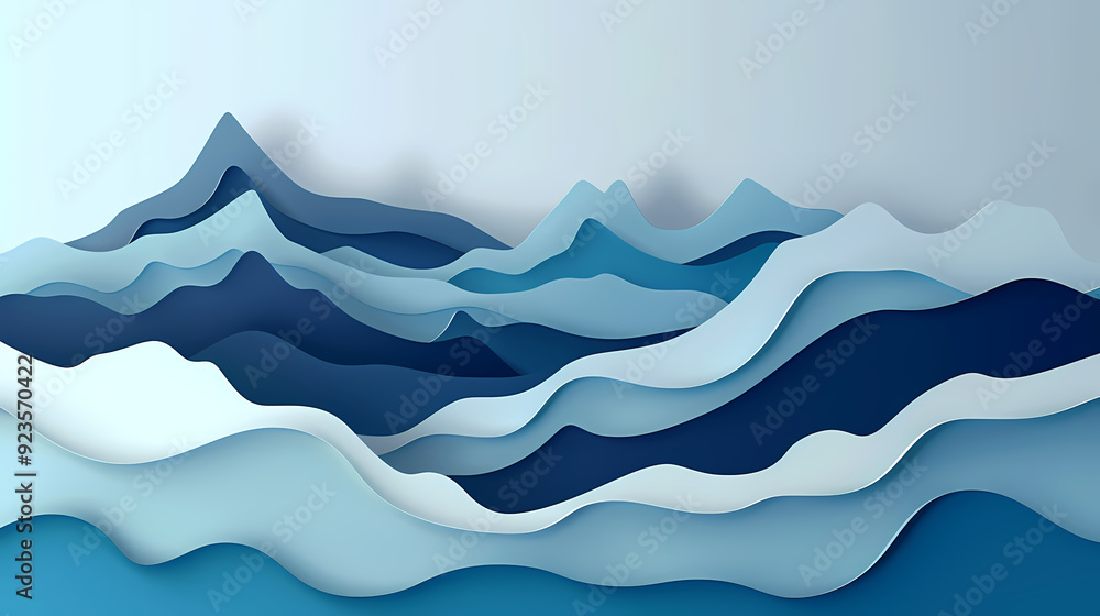 mountains landscape.3d Paper cut abstract minimal nature scene, template background.Vector illustration.