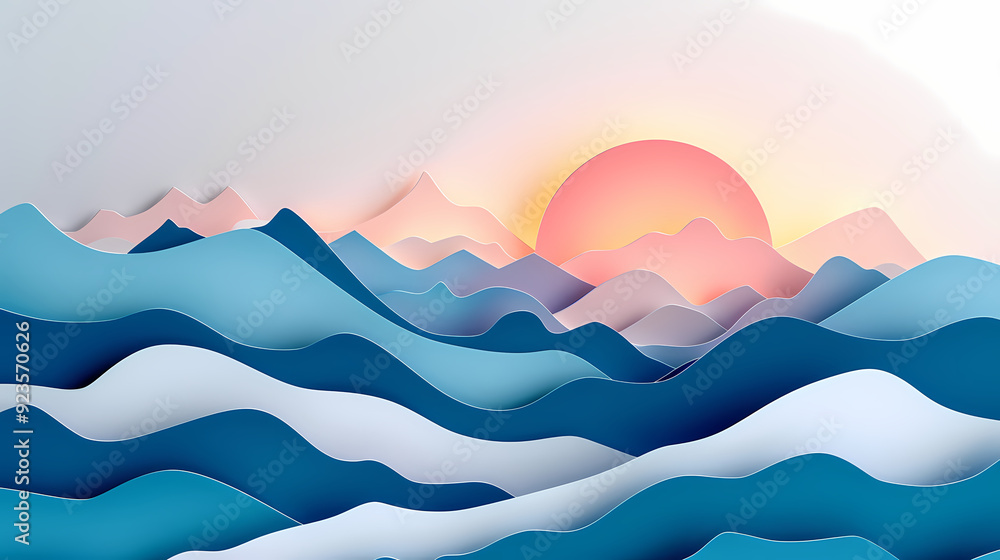 mountains landscape.3d Paper cut abstract minimal nature scene, template background.Vector illustration. mountains landscape.3d Paper cut abstract minimal nature scene, template background.Vector illustration.