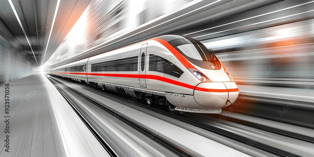 High-Speed Train in Motion, Modern High-Speed Rail System, Advanced Transportation Technology High-Speed Train in Motion, Modern High-Speed Rail System, Advanced Transportation Technology
