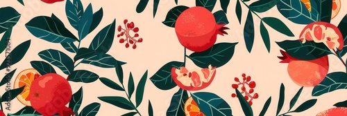 Seamless repetitive pattern background of pomegranate vector art illustration