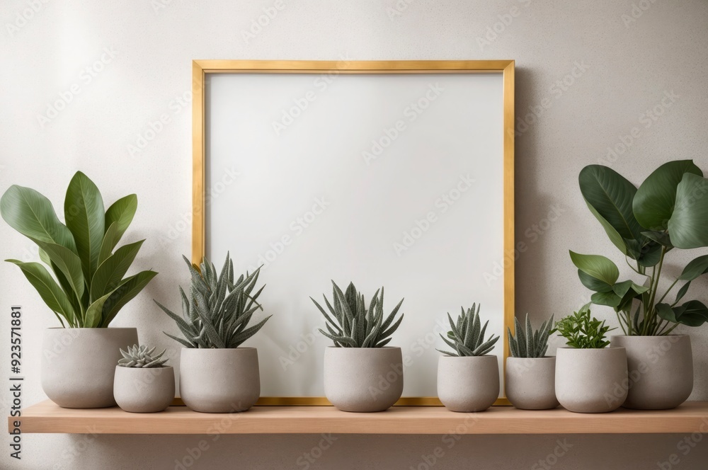 A shelf with a white frame and a variety of potted plants A shelf with a white frame and a variety of potted plants