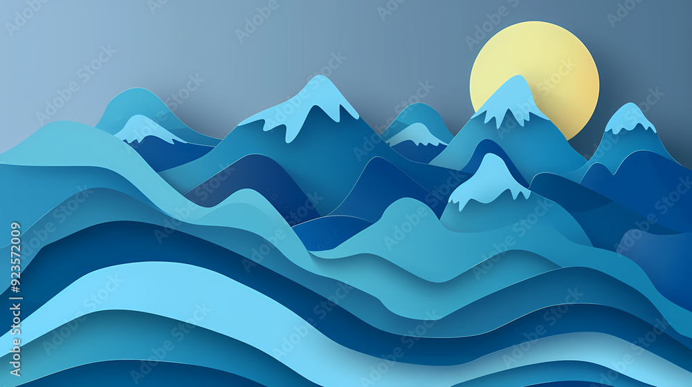 mountains landscape.3d Paper cut abstract minimal nature scene, template background.Vector illustration. mountains landscape.3d Paper cut abstract minimal nature scene, template background.Vector illustration.