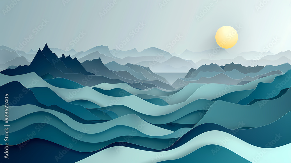 mountains landscape.3d Paper cut abstract minimal nature scene, template background.Vector illustration. mountains landscape.3d Paper cut abstract minimal nature scene, template background.Vector illustration.