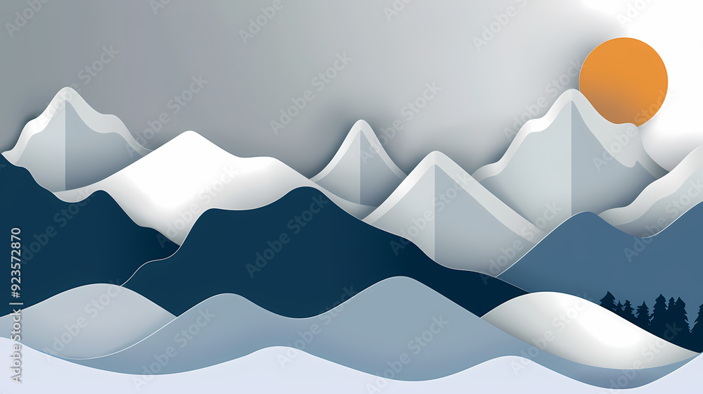 mountains landscape.3d Paper cut abstract minimal nature scene, template background.Vector illustration. mountains landscape.3d Paper cut abstract minimal nature scene, template background.Vector illustration.