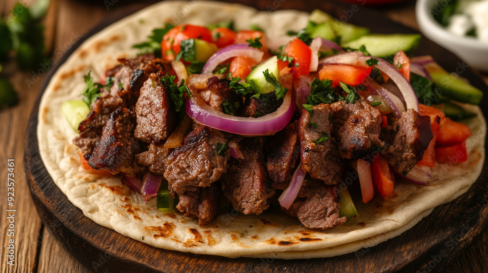 Lamb gyro with vegetables on a plate Lamb gyro with vegetables on a plate