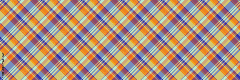 Romantic pattern tartan fabric, preppy texture vector background. Latin check plaid textile seamless in orange and blue colors.