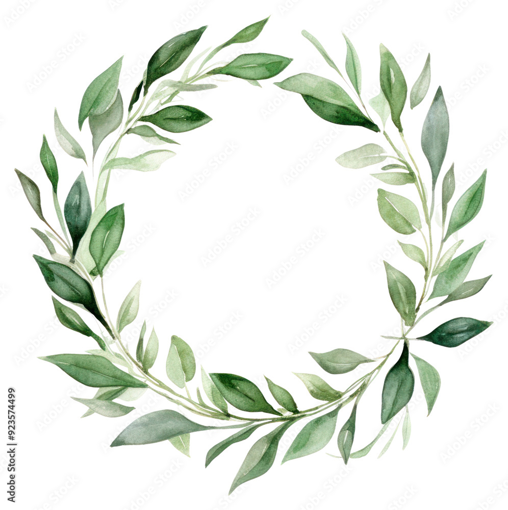 PNG Elegant watercolor leaf wreath PNG Elegant watercolor leaf wreath