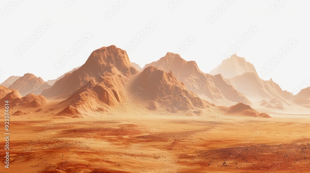 Naklejka premium Vast desert landscape with rugged mountains in bright daylight