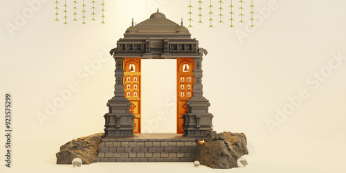 minimal temple scene, design for diwlai and pongal festival product display podium, 3d render background