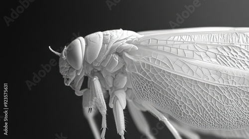 Close-up of a cicada on textured surface, detailed natural insect macro photography.