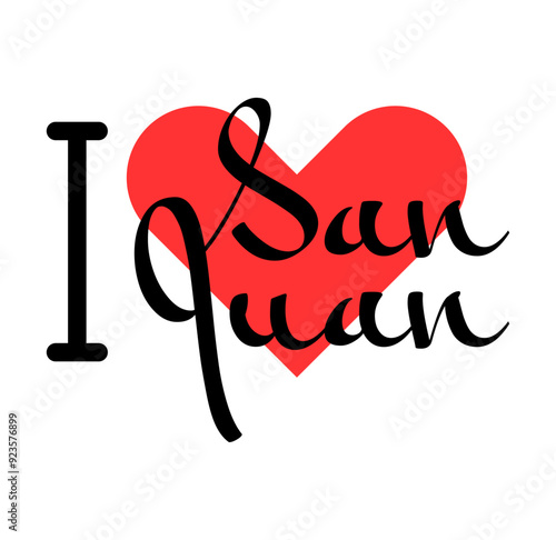 I love San Juan, city of Argentina. Hand drawn letters with red heart. Vector illustration lettering, modern design photo