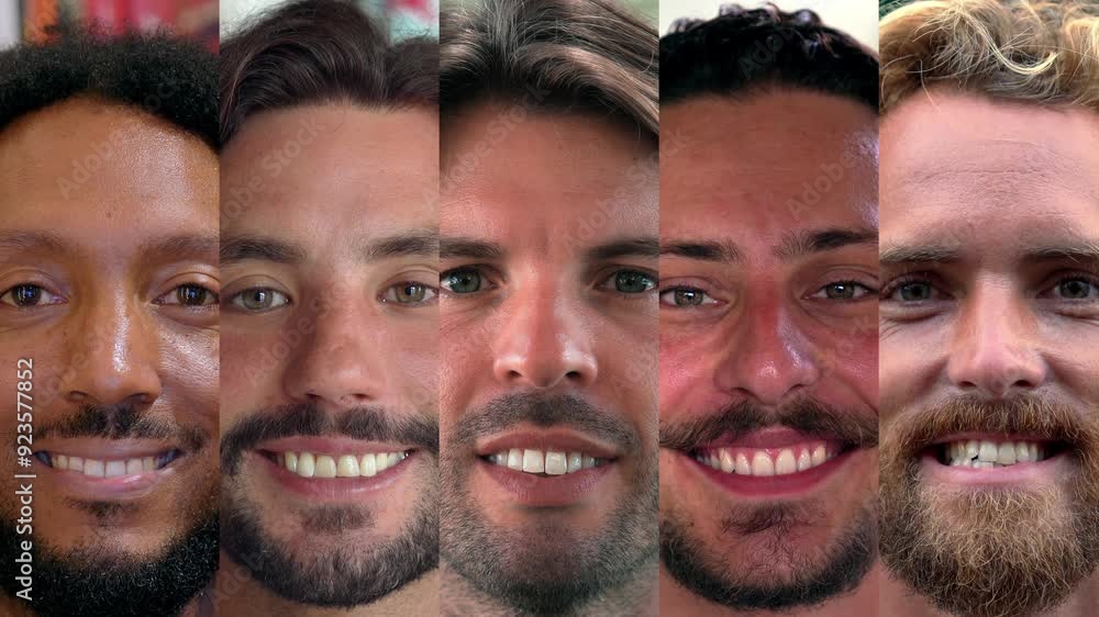 Portraits of Happy People Looking at Camera in Split Screen Collage. Close Up Set of Smiling Face Expressions of Emotional Men in Multicultural Community. Good Life and Healthy Youth of Different Boys Portraits of Happy People Looking at Camera in Split Screen Collage. Close Up Set of Smiling Face Expressions of Emotional Men in Multicultural Community. Good Life and Healthy Youth of Different Boys