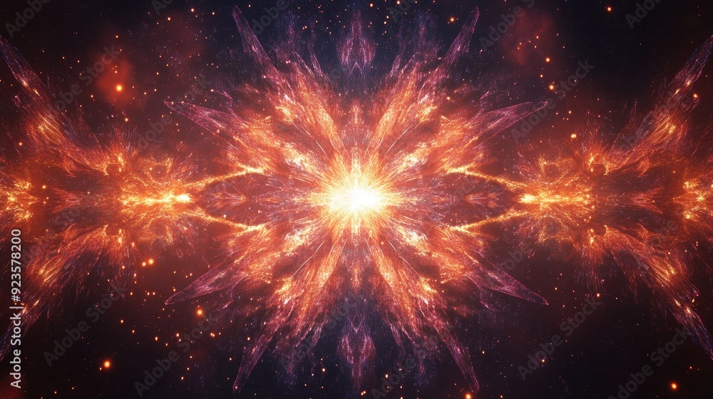 Fireworks exploding in a symmetrical pattern, creating a sense of harmony. Fireworks exploding in a symmetrical pattern, creating a sense of harmony.