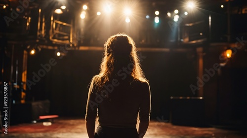 Skilled Actress Rehearsing on Stage in Theatre