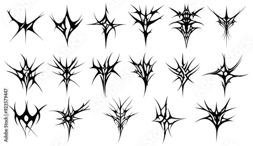 Cyber sigilism elements, neo tribal gothic shapes