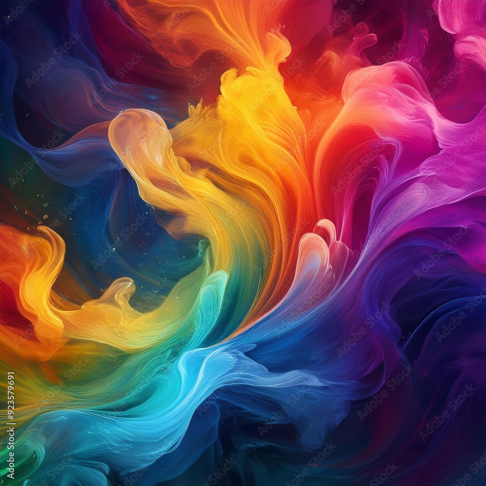 Obraz premium Abstract Rainbow Smoke A mesmerizing swirl of vibrant colors, evoking a sense of fluidity, energy, and artistic expression. The ethereal, abstract composition captures the essence of imagination