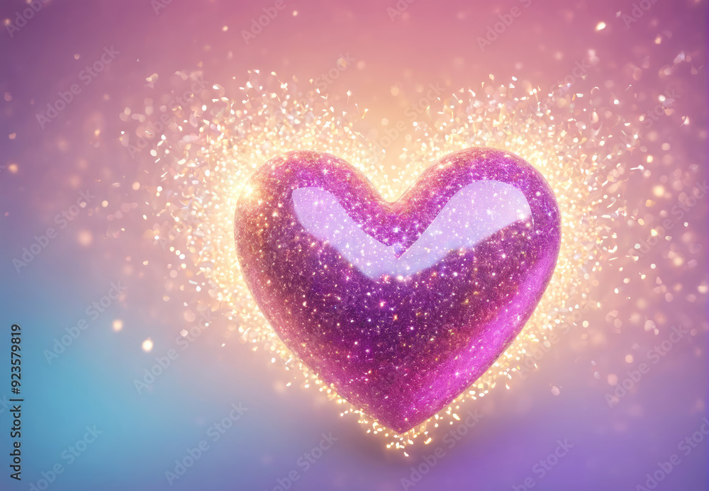 Glowing Purple Heart Surrounded by Sparkling Dust in a Soft Gradient Light Setting Glowing Purple Heart Surrounded by Sparkling Dust in a Soft Gradient Light Setting