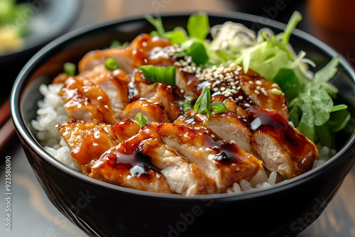 Delicious Teriyaki Chicken Bowl with Rice commercial advertising photo