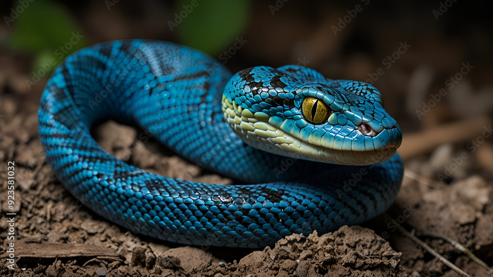 Blue Pit Viper from Indonesia, Stunning Close-Up of a Vibrant and Venomous Snake Blue Pit Viper from Indonesia, Stunning Close-Up of a Vibrant and Venomous Snake