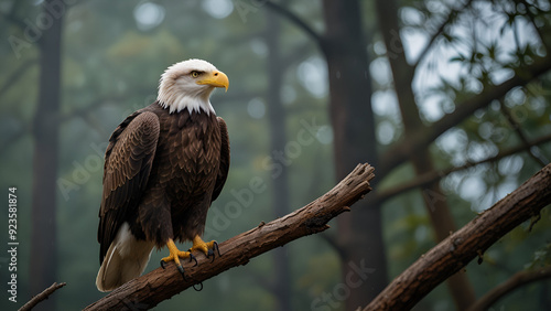  American Bald Eagle Perched on a Branch, A Symbol of Wildlife in the USA. photo