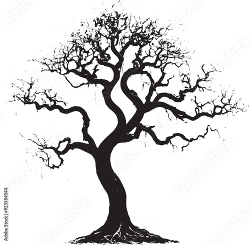 Black Tree Silhouette Vector Illustration with Editable Transparent Background