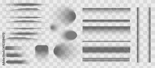 Square and rectangle box shadow effects. Realistic overlay and transparent shadows vector set, shades falling from objects on floor with soft black edges and dark corners, transparent background