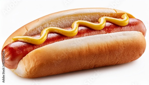 Our hot dog on a white background is ideal for any culinary or menu design.
