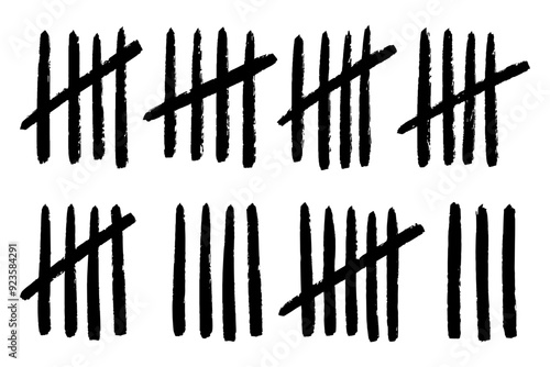 Vector lines counting the date in prison. Vertical stripes scratch handdrawn. 3, 4, 5 days sketch on wall. Stock illustration isolated on white background.