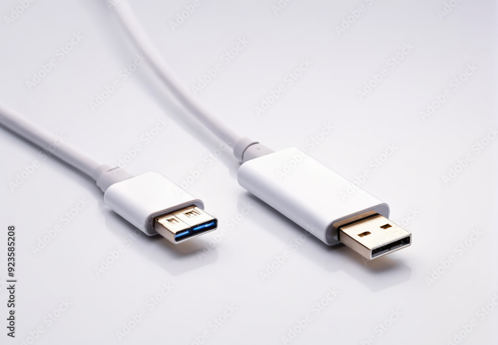 Standard USB Cable Connected on Clean Surface in Bright Indoor Lighting Standard USB Cable Connected on Clean Surface in Bright Indoor Lighting