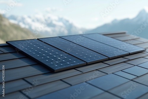 solar panels on house, nice landscape in background