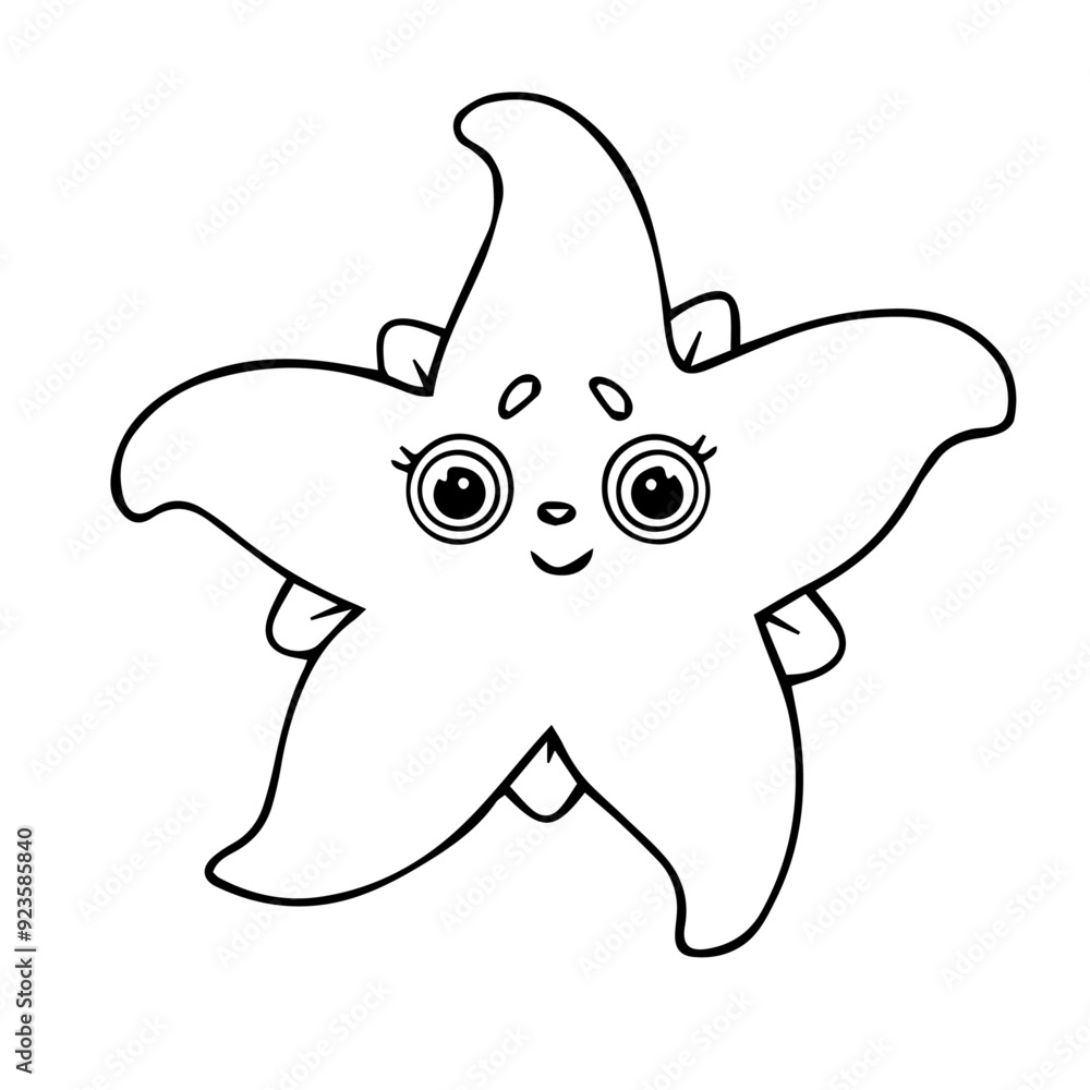 Line sketch, outline of a small starfish. Vector graphics. Line sketch, outline of a small starfish. Vector graphics.