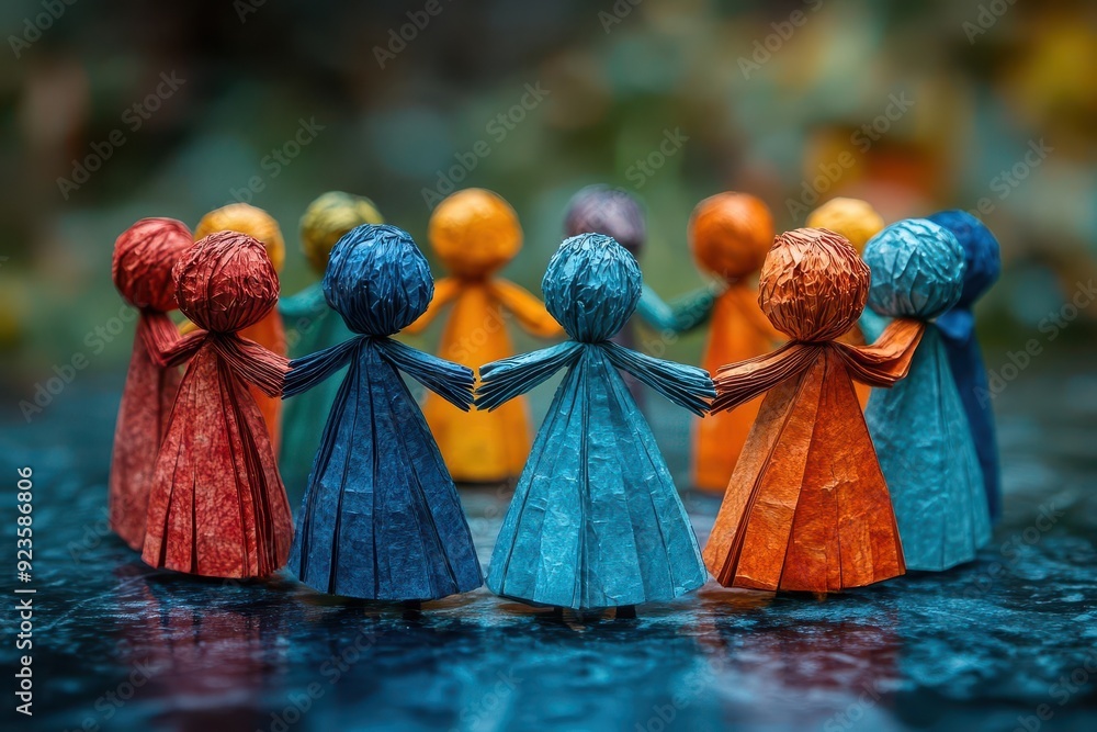 conceptual paper craft illustration depicting diverse figures joining ...
