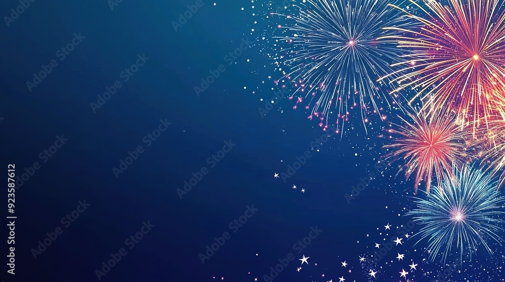 Fireworks on blue background with stars and space for text Fireworks on blue background with stars and space for text
