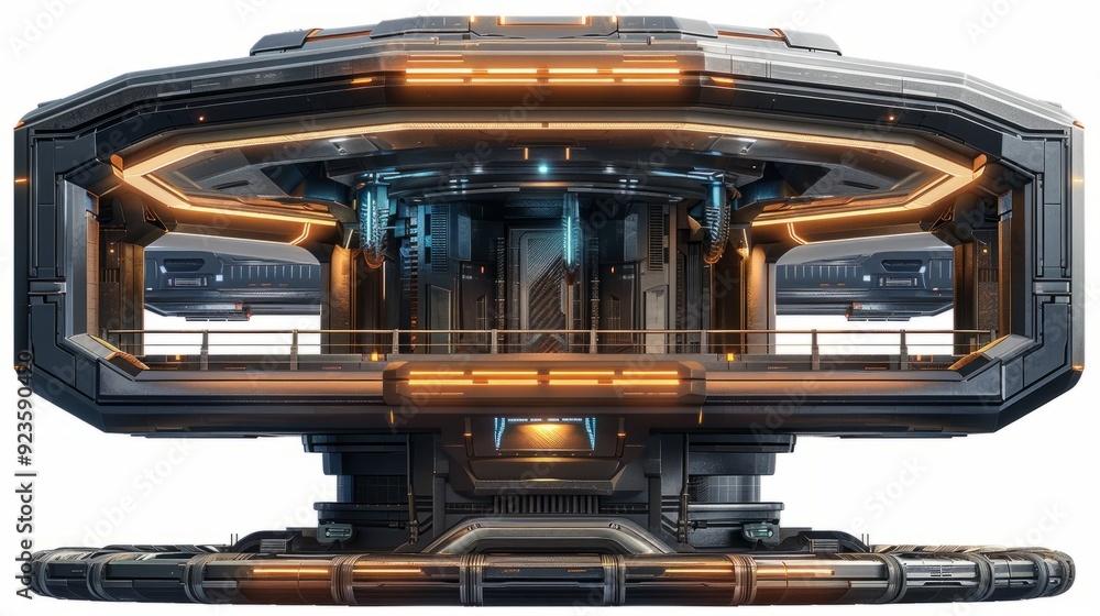 Obraz premium Futuristic spacecraft interior design with illuminated features and sleek architecture